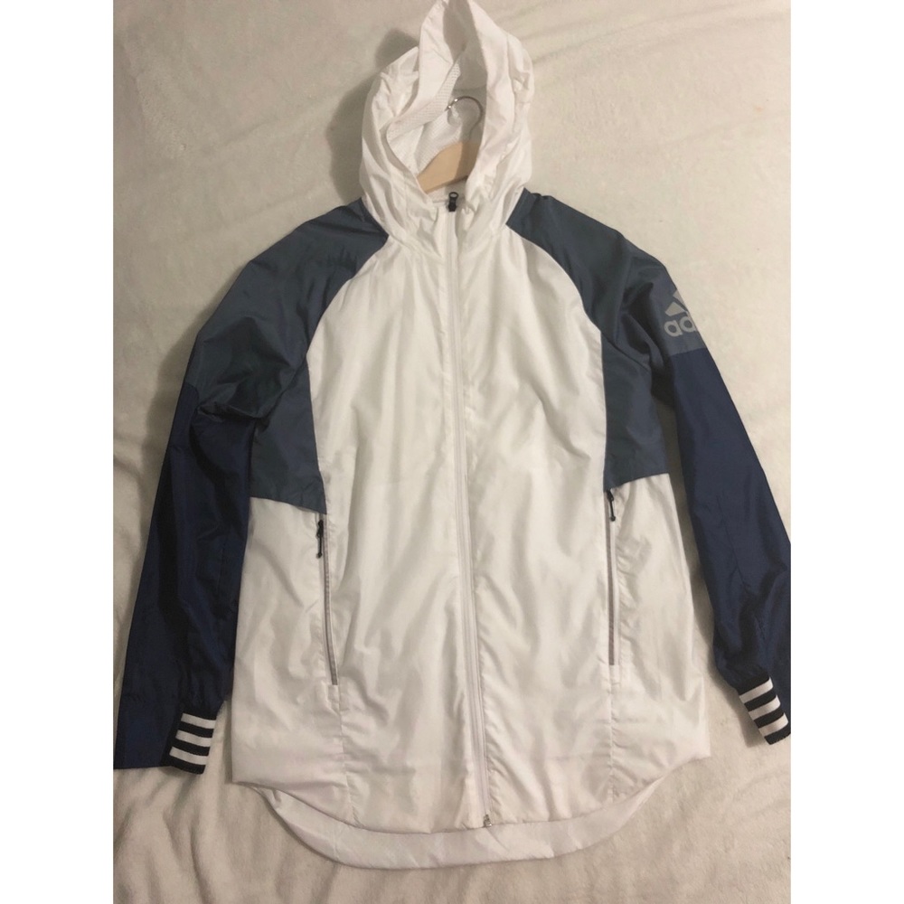Adidas Blue and White Windbreaker